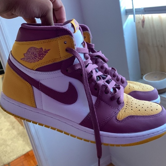 purple white yellow jordans